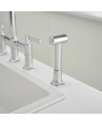 Greenspring Double Handle 4-Holes Deck Mount Bridge Kitchen Faucet with Side Sprayer Sink Faucet 360 Swivel Spout in Polished Chrome