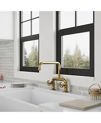 Greenspring 2-Handle 2 Holes Deck Mount Modern Kitchen Faucet With 360 ° Swivel Spout Matte Black