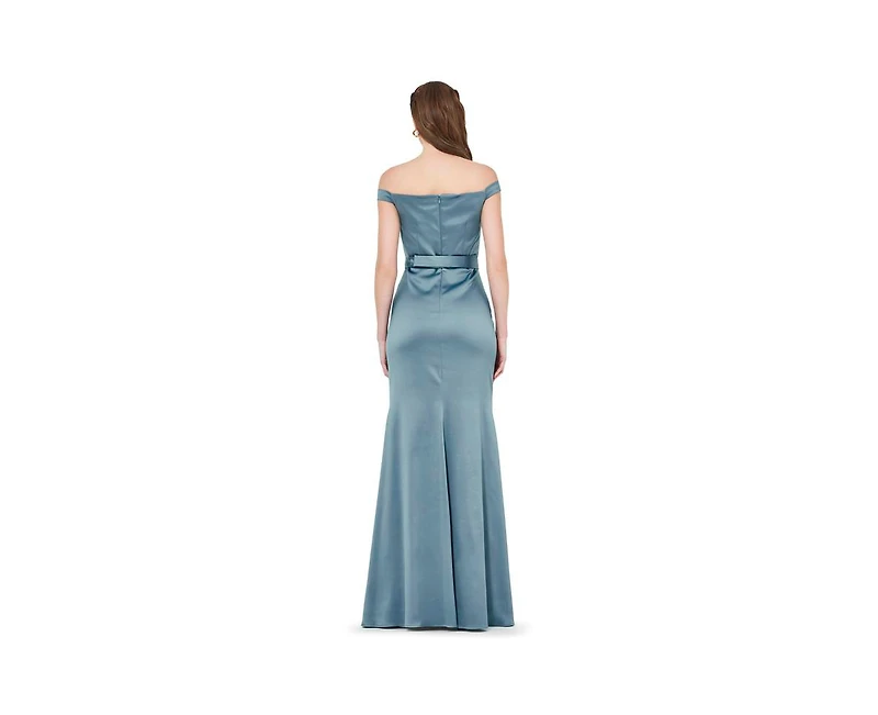 Amri Women's Organza Floral Detail Pleated Satin Gown
