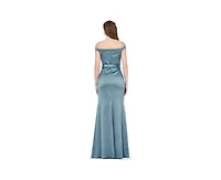 Amri Women's Organza Floral Detail Pleated Satin Gown