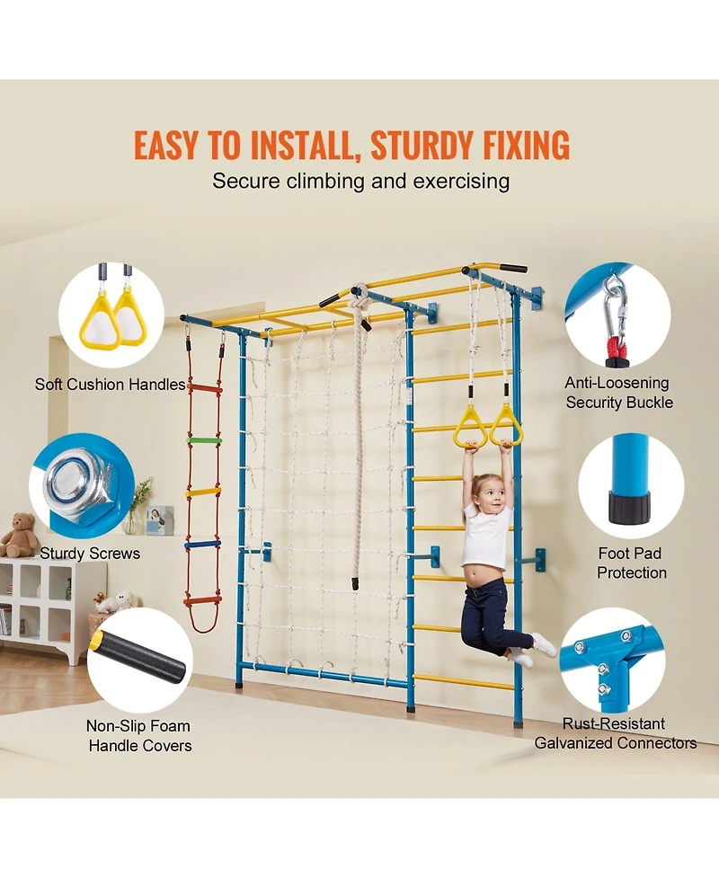 Slickblue Toddler 7 in 1 Steel Indoor Wall Gym with Climbing Toys Ladder Slide and Swing
