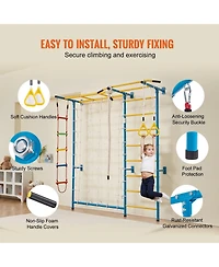 Slickblue Toddler 7 in 1 Steel Indoor Wall Gym with Climbing Toys Ladder Slide and Swing