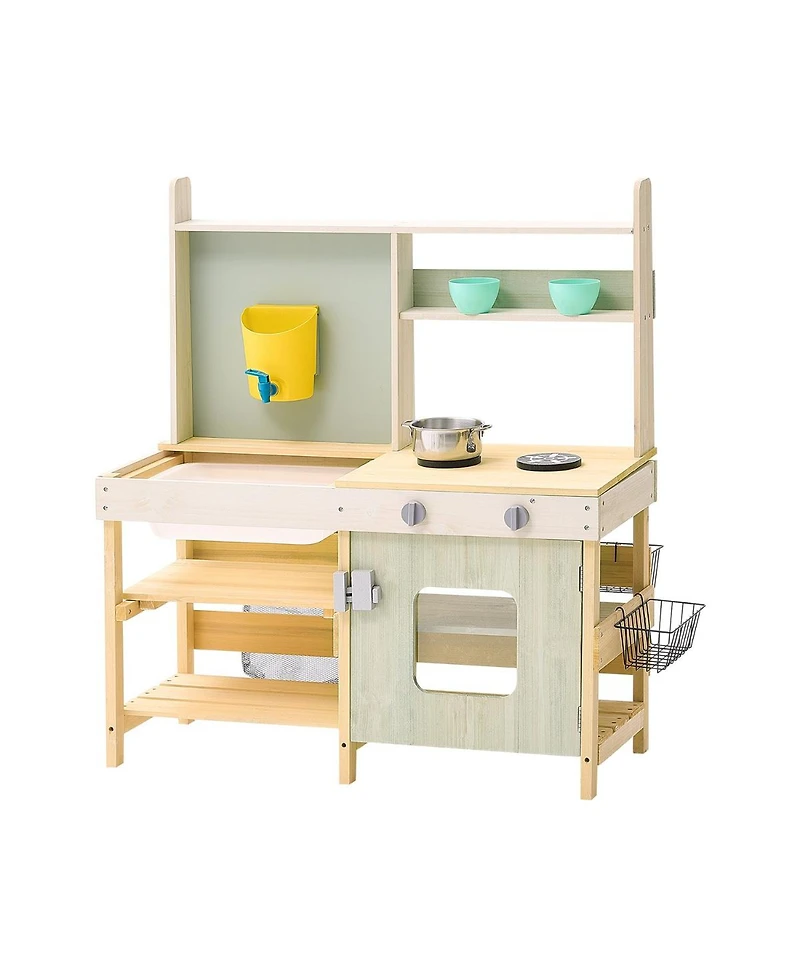 Slickblue Wooden Mud Kitchen Outdoor Playset for Kids Pretend Cooking and Garden Play