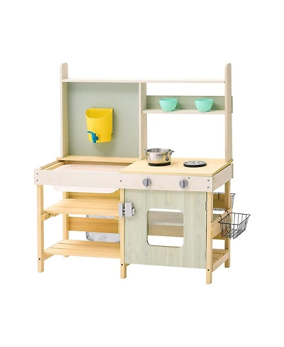Slickblue Wooden Mud Kitchen Outdoor Playset for Kids Pretend Cooking and Garden Play