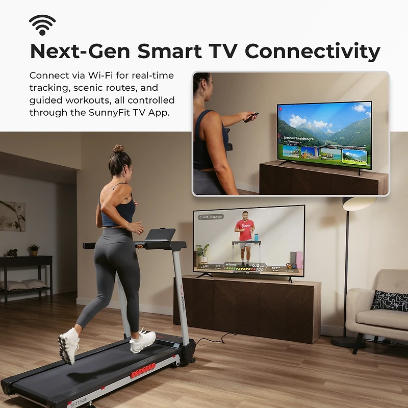 Sunny Health & Fitness Pace 500 Smart Wi-Fi Treadmill with 12-Level Auto Incline, Foldable Design