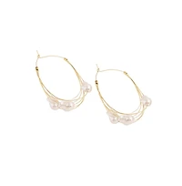 Sohi Women's Black Snowball Wire Hoop Earrings