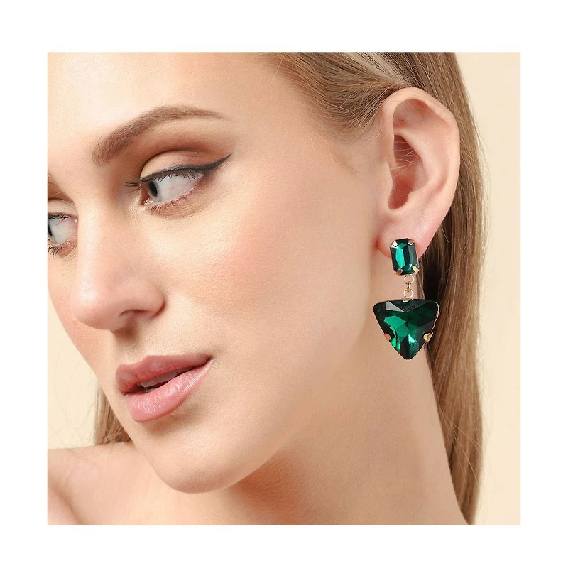 Sohi Women's Green Triangle Stone Drop Earrings
