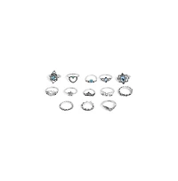 Sohi Women's Silver Pack Of 13 Oxidized Rings