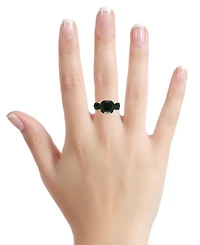 Black Onyx Cushion & Round Triple Stone Statement Ring in 14k Gold-Plated Sterling Silver