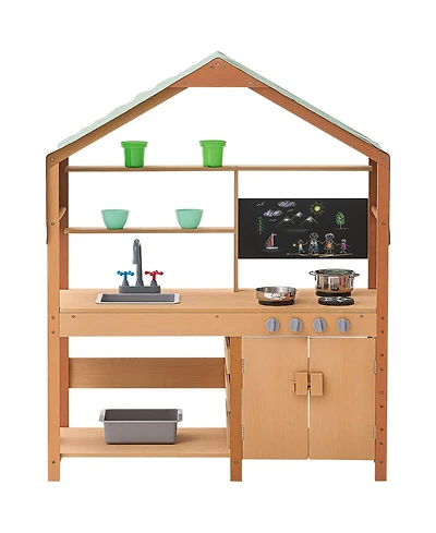 Slickblue Outdoor Wooden Mud Kitchen Playset for Kids Pretend Cooking and Role Play