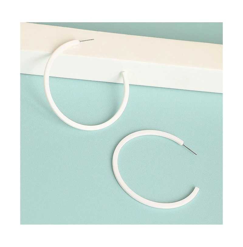 Sohi Women's White Minimal Hoop Earrings