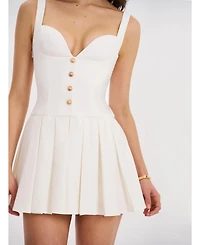 Miss Circle Women's Tala White Sleeveless Pleated Preppy Mini Dress