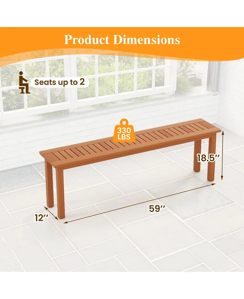 Gymax Set Of 2 59'' Long Patio Dining Bench w/ Teak Oil Finish & Slat Seat Accent Entryway
