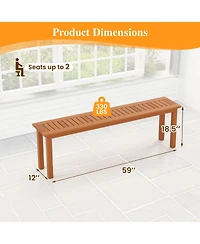 Gymax Set Of 2 59'' Long Patio Dining Bench w/ Teak Oil Finish & Slat Seat Accent Entryway