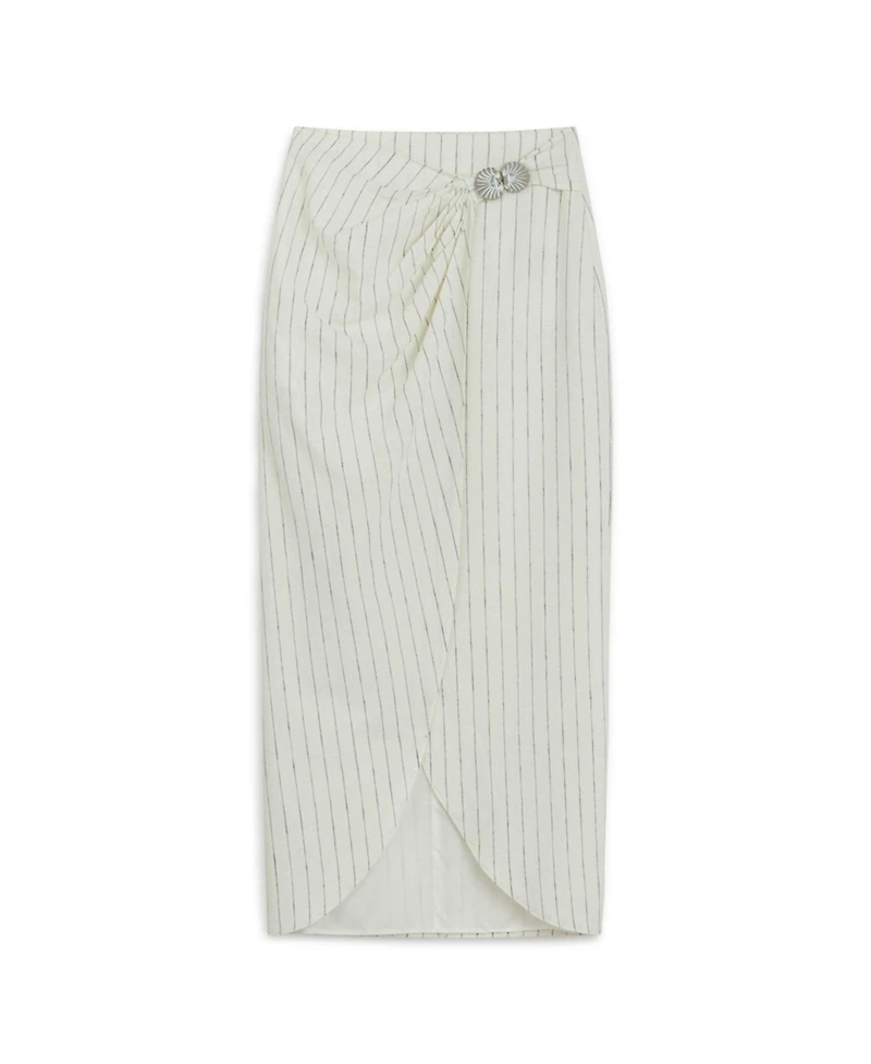 Nocturne Women's Striped Linen Blend Midi Skirt with Metal Accessories