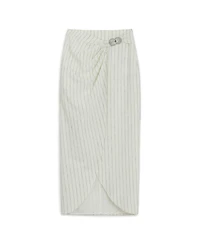Nocturne Women's Striped Linen Blend Midi Skirt with Metal Accessories