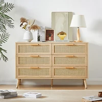Casainc Wooden Storage Cabinet Double Dresser with rattan drawers