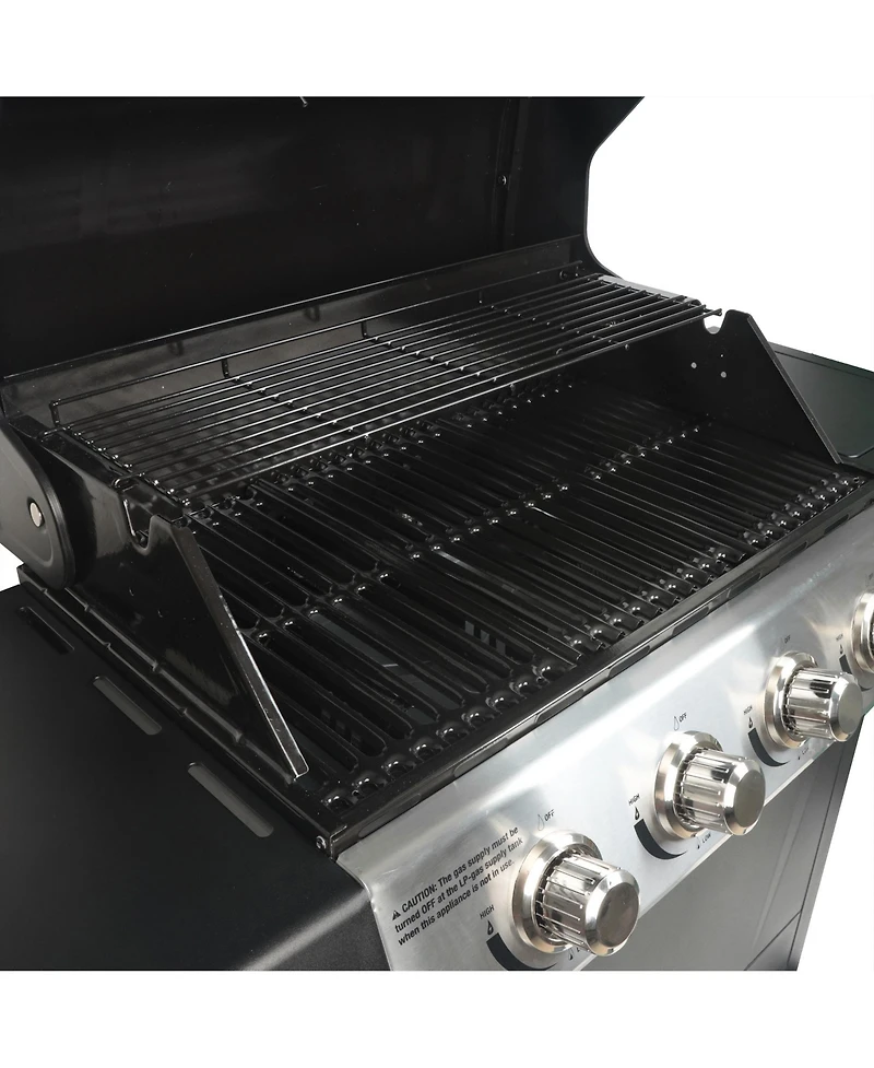 Grill Boss 4-Burner Gas Grill with Side Burner, Cover, Shelves, & Bottle Opener
