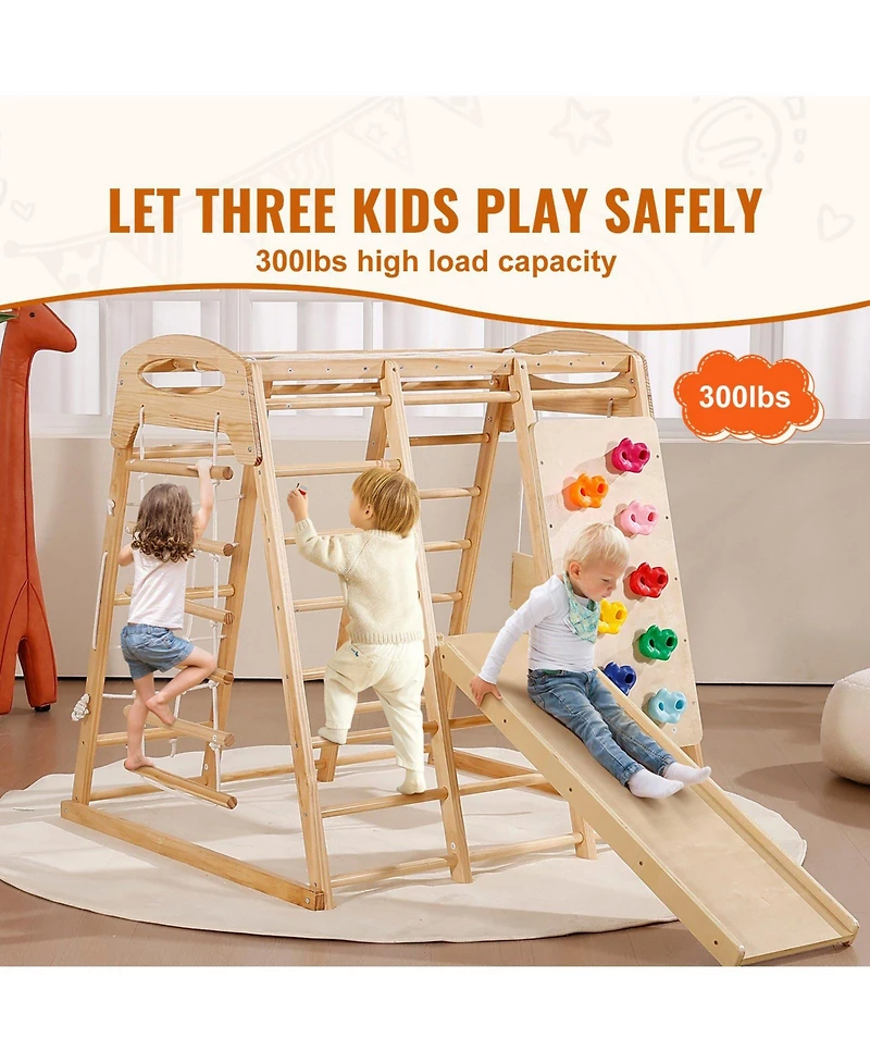 Slickblue Toddler Indoor Jungle Gym 7-in-1 Climber with Rope Ladder Swing Slide and Wall