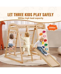 Slickblue Toddler Indoor Jungle Gym 7-in-1 Climber with Rope Ladder Swing Slide and Wall