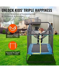 Slickblue Kids Trampoline Indoor Outdoor Mini with Gymnastics Bar Hammock for Toddlers 3+