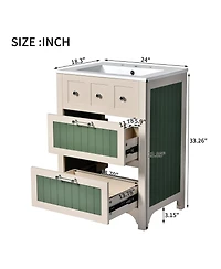 Casainc 24" Vanity with Ceramic Sink, Wooden Cabinet with 2 Drawers