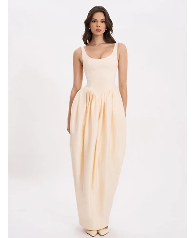 Miss Circle Women's Udana Butter Yellow Drop Waist Tulip Gown