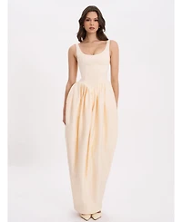 Miss Circle Women's Udana Butter Yellow Drop Waist Tulip Gown