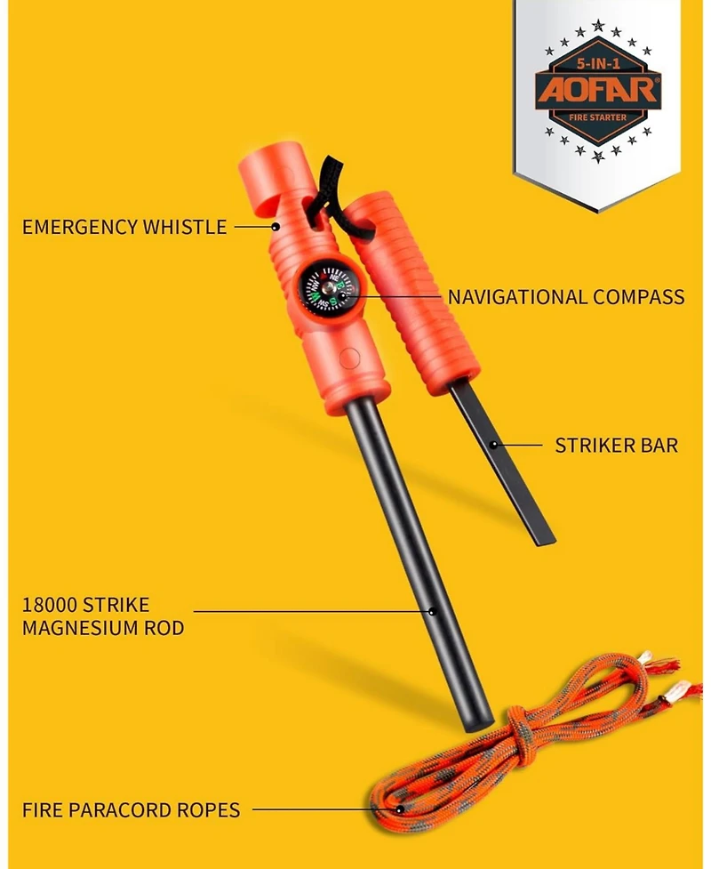 Aofar Fire Starter Af-381 Fire Steel with Paracord and Whistle for Camping, Hiking, Hunting, Backpacking, Boating, Emergency Rescue…