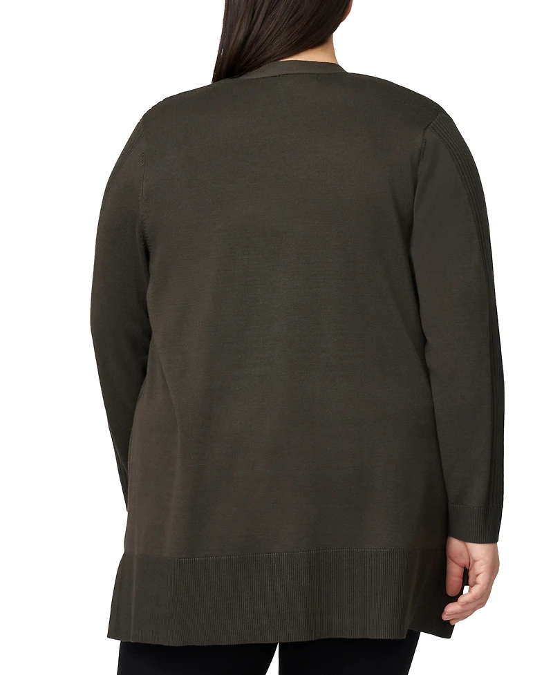 Melissa Paige Plus Ribbed-Trim High-Low Cardigan Sweater