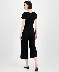 Robbie Bee Women's Round-Neck Tie-Waist Jumpsuit