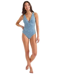 Tommy Bahama Women's Textured Mosaic V-Neck One-Piece Swimsuit