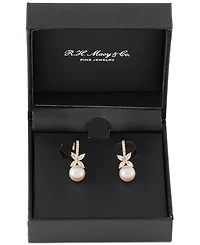 Cultured Freshwater Pearl (7mm) & Lab Grown White Sapphire (1 ct. t.w.) Leverback Drop Earrings in 14k Gold-Plated Sterling Silver