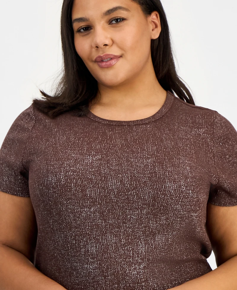 Bar Iii Trendy Plus Foiled Crewneck T-Shirt, Macy's Exclusive