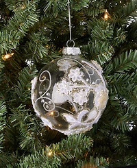 Holiday Lane Gilded Glamour Glass Clear Floral Ball Ornament, Macy's Exclusive