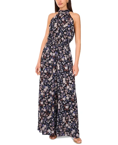 Vince Camuto Women's Smocked-Waist Wide-Leg Halter Tie-Back Jumpsuit