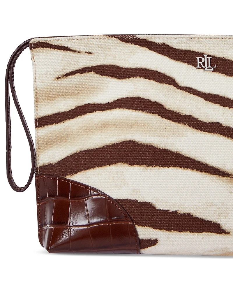 Lauren Ralph Lauren Zebra-Print Canvas & Leather Large Pouch
