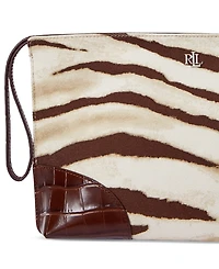 Lauren Ralph Lauren Zebra-Print Canvas & Leather Large Pouch