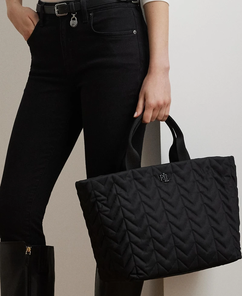 Lauren Ralph Quilted Extra Large Stevie Zip Tote Bag