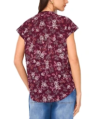 Vince Camuto Women's Floral-Print Split-Neck Short-Sleeve Blouse