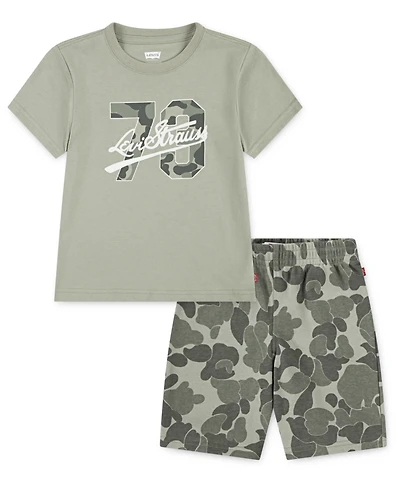 Levi's Little Boys 2-Piece Short Sleeve T-Shirt and Camo Shorts Set