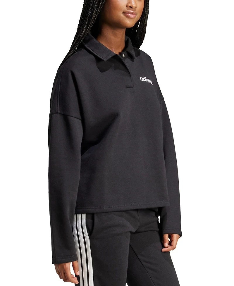 adidas Women's Essentials Linear Fleece Polo Sweatshirt