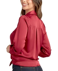 Bcx Juniors' 3/4-Sleeve Tie-Front Satin Top