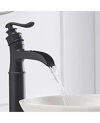 Waterfall Single Hole Single Handle Bathroom Vessel Sink Faucet With Pop Up Drain In Matte Black