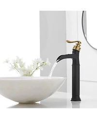 Waterfall Single Hole Handle Bathroom Vessel Sink Faucet With Pop Up Drain Matte Black