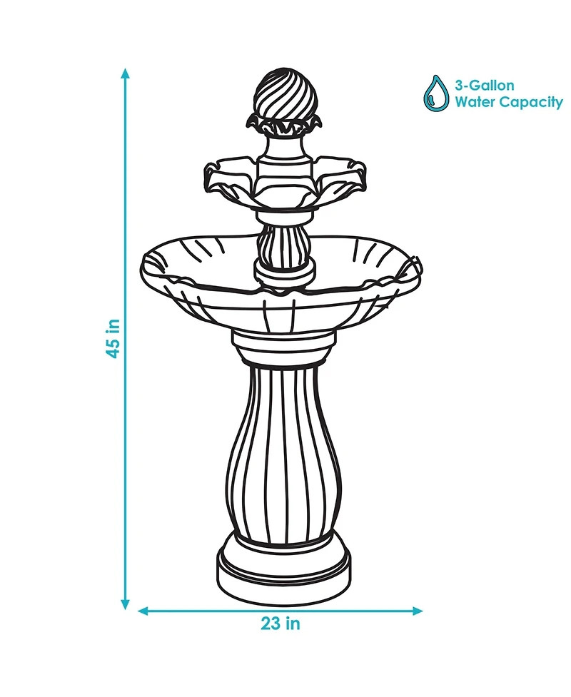 Sunnydaze Decor 45" H Outdoor Arcade 2-Tier Solar Water Fountain with Battery Backup and Led Light