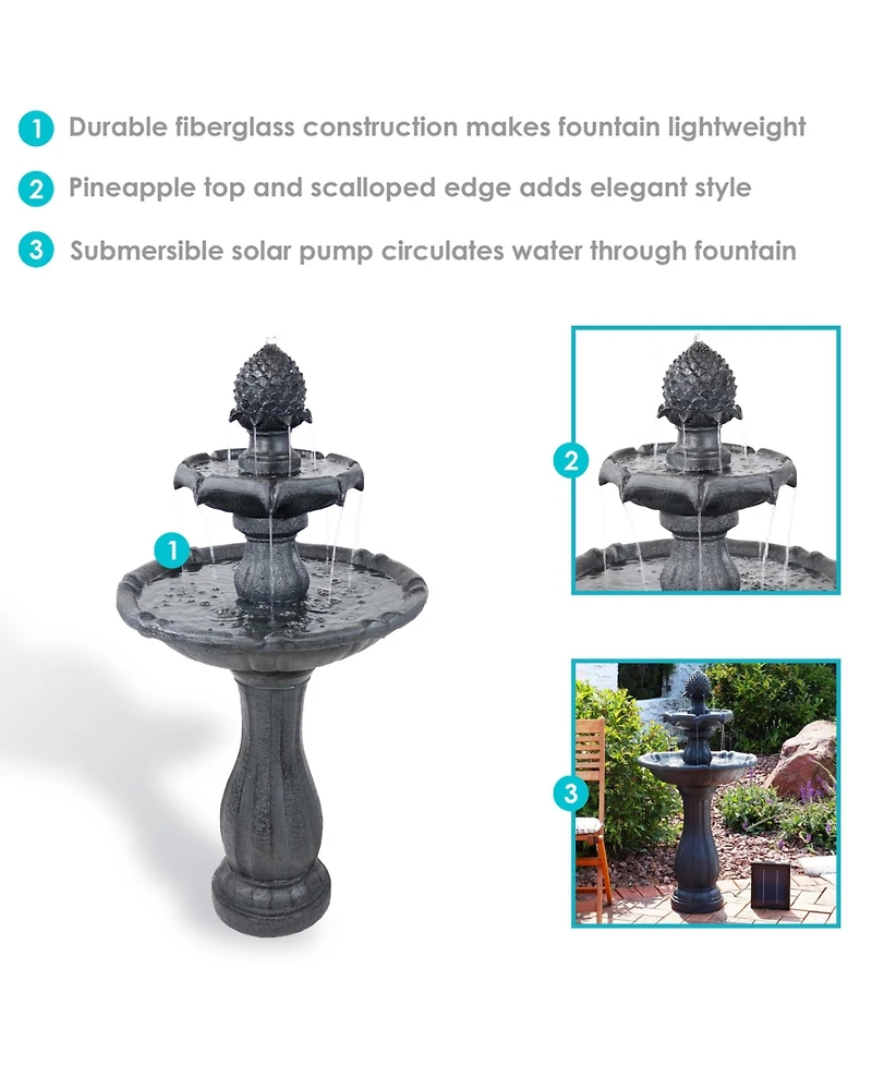 Sunnydaze Decor 46" H Outdoor 2-Tier Pineapple Solar Water Fountain with Battery Backup