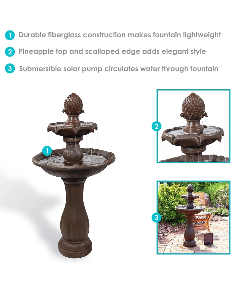 Sunnydaze Decor 46" H Outdoor 2-Tier Pineapple Solar Water Fountain with Battery Backup