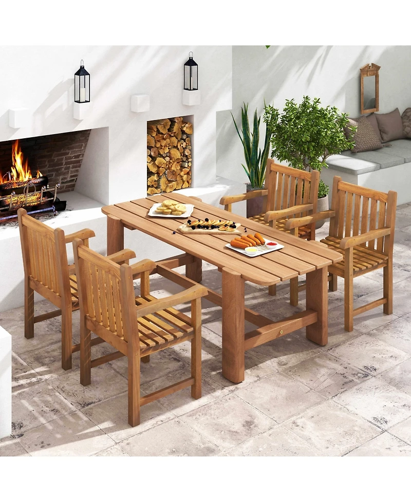 Gymax Pcs Teak Wood Patio Dining Chair Outdoor Armchair w/ Slatted Seat & Solid Legs