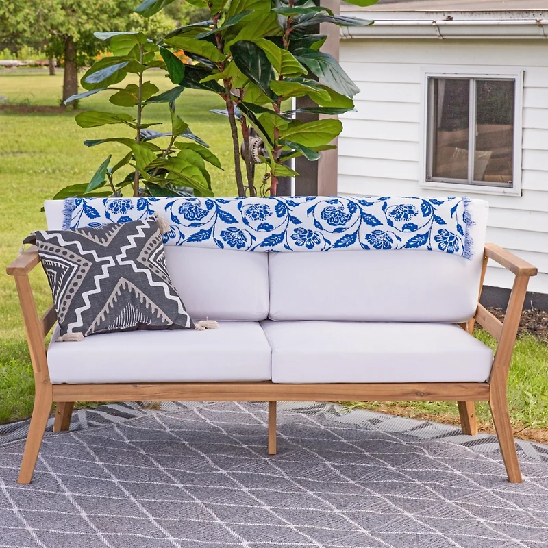 Sunnydaze Decor Bodie Acacia Wood Outdoor Patio Loveseat with Bone White Cushions - 62" W